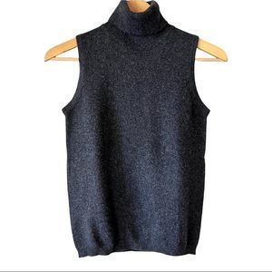 Banana Republic 100% Cashmere Sleeveless Black/Dark Gray Turtleneck Sweater Top